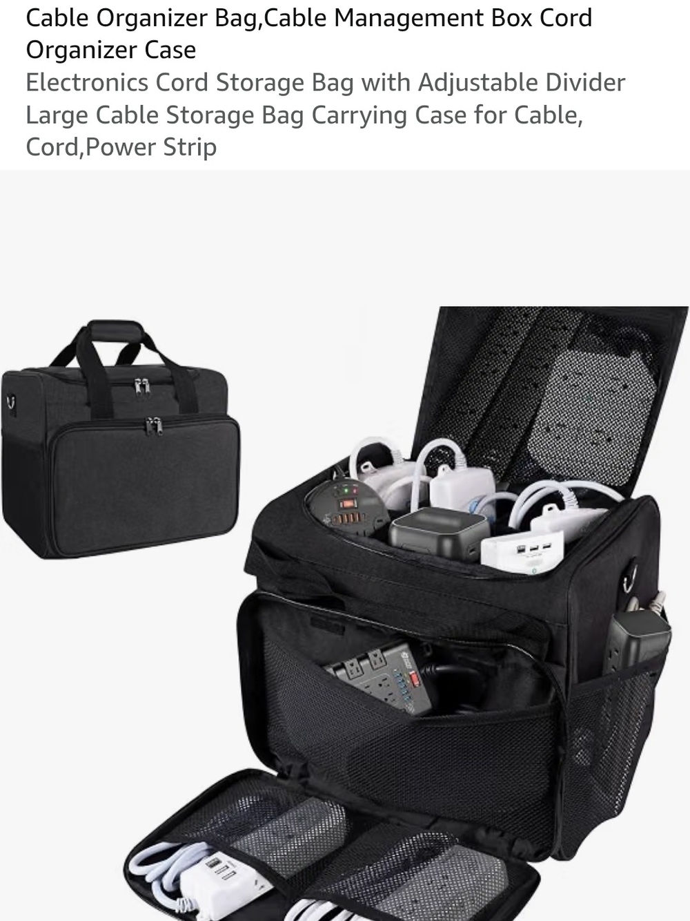 Men's Black Electronics Cable Organizer Toiletry Bag